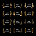 Best award Vector gold award laurel wreath set. Winner label, leaf symbol victory, triumph and success illustration set