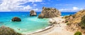 Best beaches of Cyprus island - beautiful Petra tou Romiou, famous as a birthplace of Aphrodite Royalty Free Stock Photo