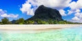 Best beaches of Mauritius island - Le Morne with iconic huge rock Royalty Free Stock Photo