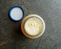 The top of the mayonnaise in a newly opened jar