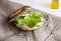 Bagel with chicken roll, green salad and cream cheese Royalty Free Stock Photo