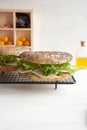 Bagel with chicken roll, green salad and cream cheese Royalty Free Stock Photo