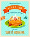 Best breakfast - vintage restaurant sign. Retro styled poster with pile of waffles