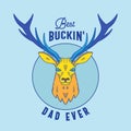 Best Buckin Dad Ever. Abstract Vector Emblem, Sign or T-shirt Design Template. Fathers Day Print with Deer and Retro