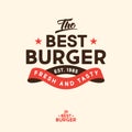 The Best Burger logo. Fresh and Tasty bistro. Letters and ribbons with stars. Vintage logo. Royalty Free Stock Photo