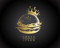 Best burgers, big royal hamburger with crown golden symbol