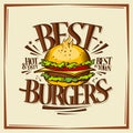 Best burgers, fast food menu design concept, poster with big hamburger