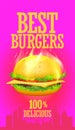 Best burgers menu cover or banner design vector mockup with hot fiery burger