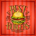 Best burgers menu design, poster with hot hamburger