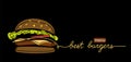 Best burgers menu vector web banner, poster on black background. Modern line art design with lettering Best burgers and