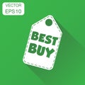 Best buy hang tag icon. Business concept best buy shopping pictogram. Vector illustration on green background with long shadow. Royalty Free Stock Photo