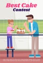 Best cake contest poster template. Commercial flyer design with semi flat illustration. Vector cartoon promo card
