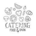 Best Catering Service Hand Drawn Black And White Sign With Food Ingredients Design Template With Calligraphic Text