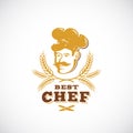 Best Chef Abstract Vector Sign, Symbol or Logo Template. Retro Award Emblem. Cook Face in a Hat with Spicas and