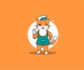 Best chef Cat logo, ooking template. Funny kitty character, logotype, badge, sticker, emblem, label on orange background