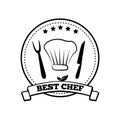 Best Chef Monochrome Round Emblem with Five Stars