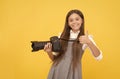 the best. childhood. teen girl taking photo. kid use digital camera. happy child photographing.