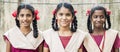 Best children friends girls classmates smiling standing with hand on shoulder at the school. Multiethnic school kids enjoying