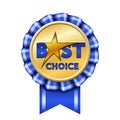 Best choice award ribbon sign. Gold icon isolated white background. Golden design banner, badge label. Symbol medal Royalty Free Stock Photo