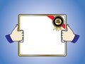 Best Choice Badge on a White Board held in 2 thumb Royalty Free Stock Photo