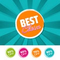 Best Choice color banner and 50%, 60%, 70% & 80% Off Marks. Vector illustration.