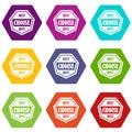 Best choise label icon set color hexahedron