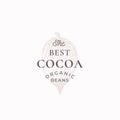 The Best Cocoa Beans Abstract Vector Sign, Symbol or Logo Template. Elegant Cacao Bean Sillhouette with Retro Typography