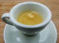 Espresso, traditional italian coffee in white ceramic cup with saucer