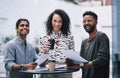 The best conference to collect new business contacts. a group of young businesspeople having a meeting at a conference. Royalty Free Stock Photo