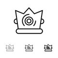 Best, Crown, King, Madrigal Bold and thin black line icon set