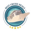 Best cruise deals illustration. Ship on round background. Travel offer design template. Vector eps 10.