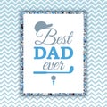 Best Dad Ever banner with golf elements on bluish zigzag background. Vector illustration. All isolated and layered