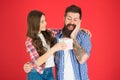 For best dad ever. Celebrate fathers day. Family values concept. Friendly relations. Father hipster and his daughter