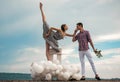 Best date ever. Romantic relations between ballerina and ballet partner. Ballet couple into love relations. Couple in Royalty Free Stock Photo