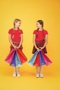 Best day ever. Shopping with friend. Children hold packages. Girls with shopping bags. Rediscover great shopping Royalty Free Stock Photo
