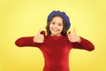 best day ever. trendy parisian child in red dress. smiling teenager wear elegant dress on yellow background. beauty and