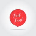 Best deal label. Handdrawn lettering, red color, isolated on white. Royalty Free Stock Photo