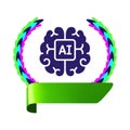 Artificial intelligence brain emblem with laurel wreath and green ribbon Royalty Free Stock Photo