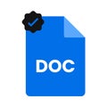 Blue document icon with checkmark badge symbolizing approved or verified status Royalty Free Stock Photo