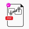 Document with pdf icon and workflow diagram showing data flow and completion Royalty Free Stock Photo