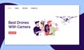 Best drones with camera landing page vector template. Shooting with drone website interface idea with flat illustrations