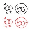 100, best exam score symbol, one hundred plus, full score grade. Vector hand drawn icon Royalty Free Stock Photo