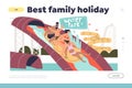 Best family holiday concept of landing page with parents and kids in water park together Royalty Free Stock Photo