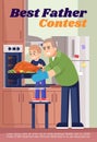 Best father contest poster template. Commercial flyer design with semi flat illustration. Vector cartoon promo card