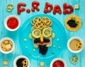 Best Father`s Day brunch idea - funny face sandwich with black c Royalty Free Stock Photo