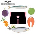 Best foods for healthy bladder vector illustration