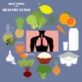 Best foods for healthy lungs vector illustration