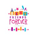 Best friend forever logo template with lettering. Friendship theme. Vector design for invitation, postcard, print or