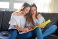 Best friend girls studying homework at home Royalty Free Stock Photo