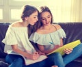 Best friend girls studying homework at home Royalty Free Stock Photo